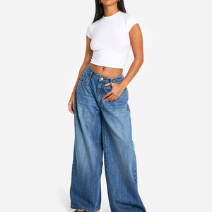 Jean large taille haute pour homme TITAN TREAD WEAR, écologique, avec ourlet effiloché, délavage vieilli, en coton, fermeture boutonnée, décontracté, automne - Product Image 5