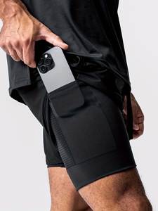 Pantalones Cortos Bermuda de Poliéster Negro Sólido para Hombre, Cintura Media, Cordón Ajustable, Secado Rápido, Deportivos, con Bolsillos, Tejido de Tela - Product Image 3