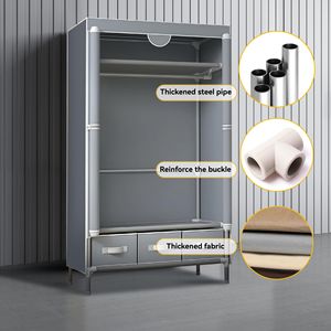 Armoire Portable Légère avec Porte Roulante et Tringle de Suspension, 3 Tiroirs, Design Rideau pour Rangement de Vêtements - Product Image 3