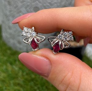 ต่างหูพลอยทับทิมธรรมชาติ 925 เงินสเตอร์ลิงทองทำด้วยมือเครื่องประดับชั้นดีกรกฎาคมหินประจำเดือนเกิดของผู้หญิงของขวัญขายส่ง - Product Image 1