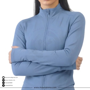 Women's Solid Blue Full Zip <b>Yoga</b> <b>Jacket</b> Stand Neck Long Sleeve Breathable Spandex Polyester Sportswear Regular Fit - Product Image 3