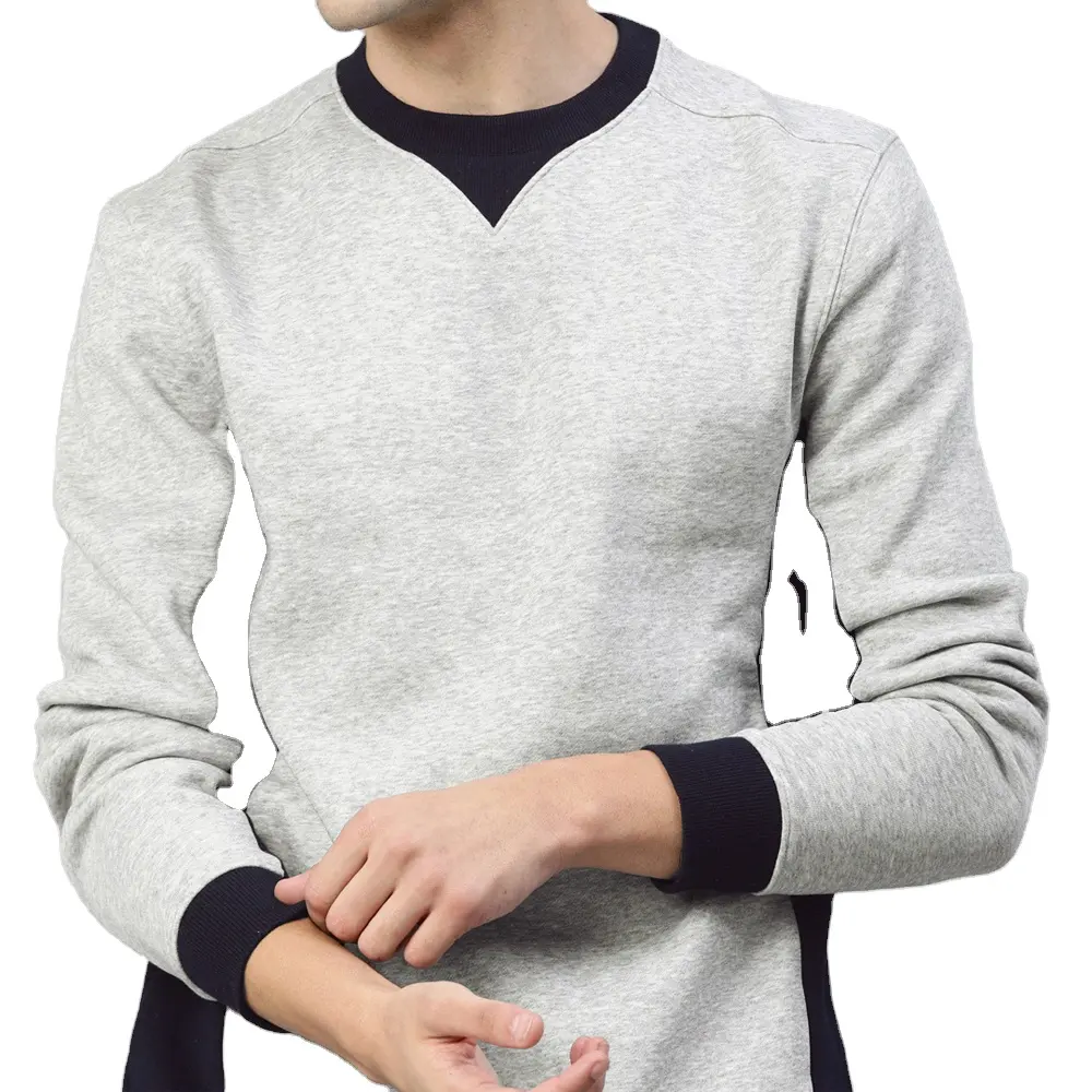 Pakistan Manufacturer Customized Grey solid sweatshirt, has a round neck, straight hem