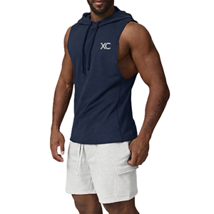 Camiseta sin mangas con capucha de mezcla de algodón con LOGO personalizado, estampada, talla grande, lisa, para hombre, para entrenamiento deportivo, ropa deportiva informal. - Product Image 5