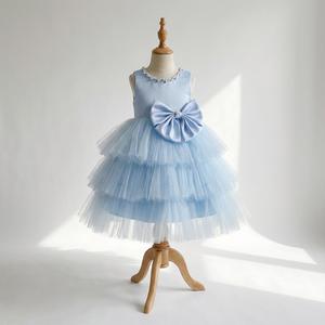 Robe de demoiselle d'honneur en tulle superposé bleu ciel avec nœud en satin, robe de fête d'anniversaire pour filles, doublure douce et légère, marché Océanien - Product Image 1