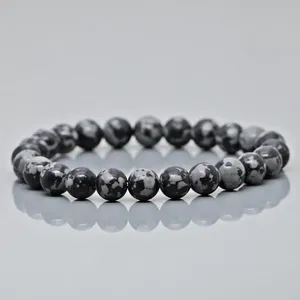 Natural Snowflake Obsidian 8mm Smooth Round AA Grade Gemstone Beads <b>Stretch</b> <b>Bracelet</b> Healing Jewelry Wholesale - Product Image 1