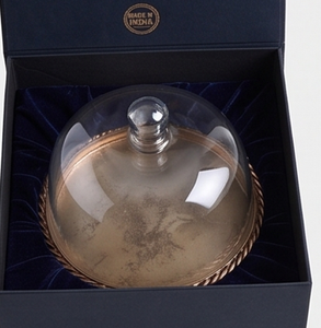 Premium Anti Dust Round Rope Border Metal Serving <b>Tray</b> With Glass Lid Round Classic Design Reusable For Party Use <b>Dinner</b> - Product Image 4