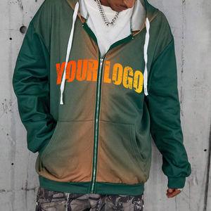 Green sun fade <b>fleece</b> zip up hoodie custom oversized unisex hooded sweatshirt high quality streetwear <b>jacket</b> - Product Image 1