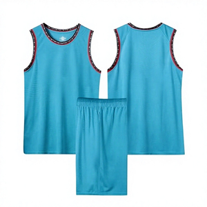 Conjunto Deportivo Unisex Azul sin Mangas con Estampado, Camiseta de Poliéster de Secado Rápido que Absorbe la Humedad, Pantalones Cortos con Cintura Elástica Delantera para Verano - Product Image 3