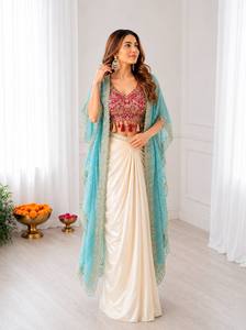 Conjunto de Lehenga Choli Bordado y Cosido para Mujer, con Shrug, Dhoti, Blusa y Dupatta de Tela, Ropa Tradicional Étnica Pakistaní e India para Fiestas - Product Image 5