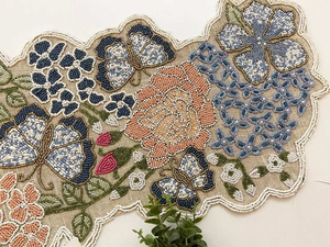table runner floral beaded runner on burlap multicolor with Embroidery Custom Bead Artwork for Festival & Event Decor - Product Image 3
