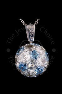 28 Carat Blue White Lab Created Diamond Ball Charm 14Kt White Gold Hexagon Cut Invisible Setting Geometric Sphere Pendant - Product Image 3