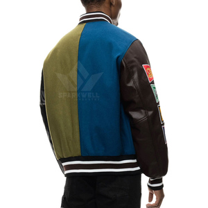 Custom Men's Varsity Jacket Black White Embroidered Patch Turn Down Collar Regular Fit Autumn Outerwear - Product Image 3