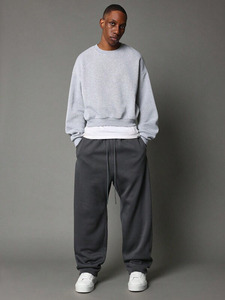 High Quality Custom Stonewashed Fleece Joggers Wholesale <b>Men's</b> Customized Colors Regular Straight Leg Sweatpants Bulk Slight - Product Image 4