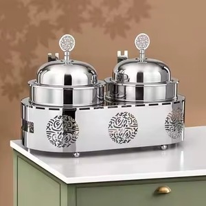 Chauffe-plat de table pour le Moyen-Orient, avec base en fil métallique vert et couvercle argenté, pour la maison, l'hôtel et les buffets - Product Image 6