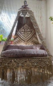 Nuevo columpio de macramé marrón, columpio doble para patio, regalo de inauguración de casa, columpio de macramé para jardín, silla columpio para balcón - Product Image 3