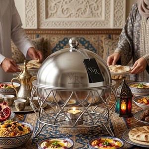 Elegant Dome Chafing Dish High Grade Mirror Finish Stainless Steel <b>Buffet</b> Set <b>Warmer</b> with Decorative Geometric Stand for Majlis - Product Image 5