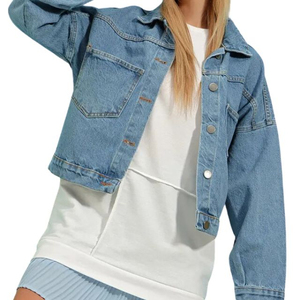 Chaqueta vaquera holgada de mujer OEM/ODM con botones, estilo grunge, lavada y desgastada, versátil y a la moda - Product Image 3