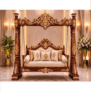 Balançoire en bois de teck de style turc traditionnel, Jhula classique indienne, Jhoola de style baroque, Balançoire d'intérieur Oonjal en velours capitonné, USA - Product Image 6