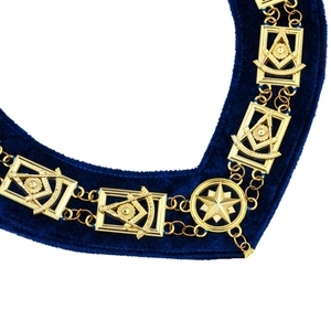 Collar de Cadena Past Master Blue Lodge, Chapado en Oro, Terciopelo Azul, Regalia Masónica, Accesorio Ceremonial para el Cuello, Insignia Fraternal Premium - Product Image 3