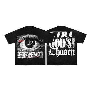 Camiseta de Manga Corta para Hombre, Estilo Americano, Casual, de Algodón y Poliéster Grueso, Retro, Lavada, con Estampado Directo - Product Image 1