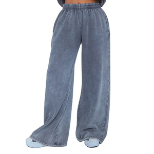 Pantalon large en velours côtelé gris pour homme, taille élastique, délavé, décontracté, automne, mi-lourd, respirant, tissu tissé - Product Image 1