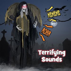 Decorazione di Halloween: Strega in Piedi 2,5 m con Occhi Luminosi e Movimento Automatico delle Ali - Product Image 5