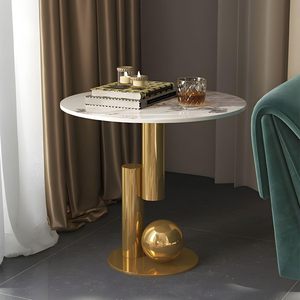 Mesa Auxiliar Moderna y Duradera con Tapa de Metal, Mesa Lateral con Marco de Metal Dorado, Mesa Auxiliar de Lujo para Sala de Estar, Muebles Contemporáneos para el Hogar - Product Image 6