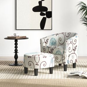 Modern <b>Beige</b> 2-Piece <b>Accent</b> Tub <b>Chair</b> and Ottoman Set Fabric Upholstered for Living Room - Product Image 4