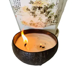 VIETNAM COCO CANDLE WITH MANY SCENTS/ SUPPLIER COCONUT SHELL BOWL CANDLE / COCONUT CANDLE WAXSOY WAX AND PALM WAX