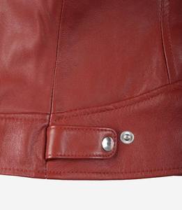 DARKRY Blouson de moto pour femme en cuir véritable rouge, coupe ajustée, coupe-vent, écologique, style Cafe Racer, en tissu satiné, hiver - Product Image 6