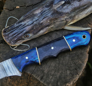 Couteau de pêche d'extérieur personnalisable, lame de 8 pouces en acier Damas forgé à la main, pleine longueur, ultra-affûtée, manche en bois de Pakka, ambidextre - Product Image 3