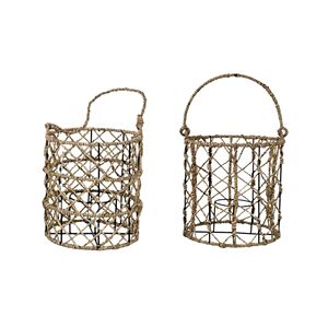 Lanterne suspendue cylindrique en jonc de mer à maille ouverte, porte-bougie en verre pour jardin, décoration intérieure - Product Image 2