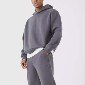 Customizable <b>Men's</b> Winter Solid Casual Hooded Fleece Tracksuit Long Sleeve Jogging Pants Side Pockets Breathable 100% Cotton - Product Image 3