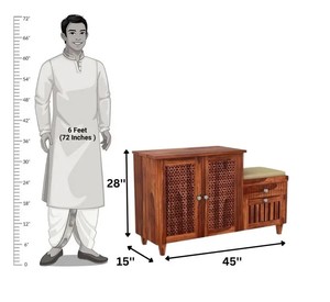 Solid Wood Shoe Cabinet with Bench | 2-in-1 Fretwork Door Shoe Rack and Upholstered Seat | Wholesale Entryway Furniture - Product Image 5