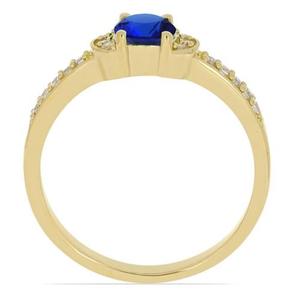 Anillo de Diamantes con Zafiro Azul Brillante Redondo en Oro Sólido de 18K para Regalo de Boda, Anillo de Piedras Preciosas con Corte Elegante de Provence Jewelry - Product Image 4