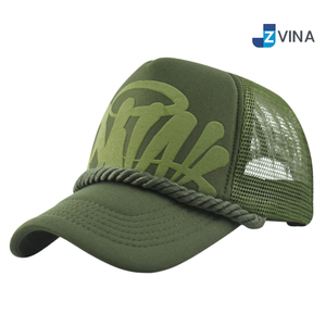 Custom Logo Trucker Cap 3D Embroidery Logo Rope Visor Breathable Unisex Outdoor Baseball Hat - Product Image 3