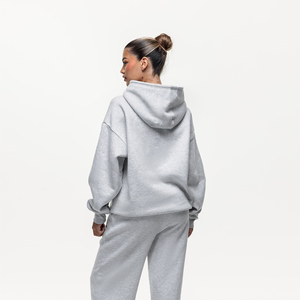 Sudadera con Capucha Extra Grande para Mujer, Color Gris Sólido, Hombros Caídos, Forro Polar, Estilo Casual para Otoño - Product Image 6