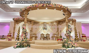 Mandap สไตล์ Grand maharaja สำหรับงานแต่งงานในเอเชียใต้ดีไซน์มันแวกสีทองสำหรับงานแต่งแบบดั้งเดิม - Product Image 3