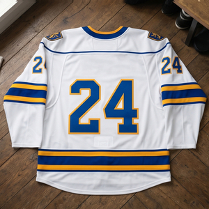 Regal Three Hockey Club Jerseys Men's White Blue Yellow Ice Hockey Jersey Full Sleeve Sportswear Breathable <b>Mesh</b> Hockey Jersey - Product Image 2
