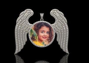 Luxury 925 Sterling Silver Angel Wings Photo Pendant Sparkling CZ Custom <b>Memory</b> Necklace Jewelry <b>Gift</b> - Product Image 2