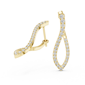 18K <b>Solid</b> Gold Twist <b>Hoop</b> <b>Earrings</b> Lab Grown Diamond Pave Wavy Open Loop 4.30 CTW Rhodium Plated Women's Luxury Bridal Wedding - Product Image 3