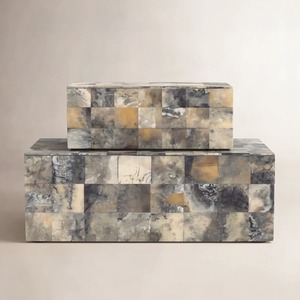 Boîte à bijoux rectangulaire en corne avec couvercle, design minimaliste, polie, conteneur de rangement à 1 niveau - Product Image 4
