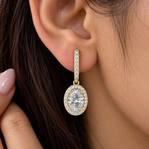 Pendientes de aro tipo huggie con halo ovalado y diamante solitario cultivado en laboratorio, oro macizo de 14K/18K, 3.65CTW DEF VVS, certificado IGI, regalo nupcial, ODM - Product Image 2