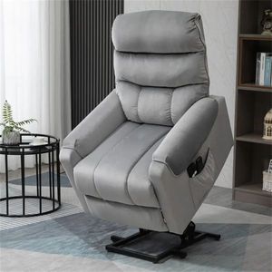 Poltrona Reclinabile in Velluto Grigio Trapuntato con Sollevamento Elettrico, Massaggio a Vibrazione, Ricarica USB e Rivestimento Estensibile in Pelle per Soggiorno - Product Image 2