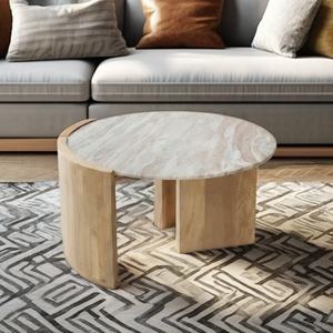 Mesa de Centro Moderna Minimalista de Madera Maciza con Tapa de Mármol - Product Image 4