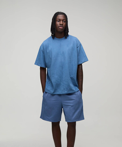 Hot Selling Men's Blue White Color Block Polo T-Shirt <b>Set</b> Casual Summer Cotton OEM Breathable Short Sleeve With Pocket Short - Product Image 1