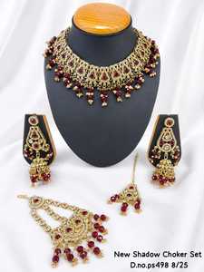 Parure de bijoux de mariage pour femme en alliage plaqué or, collection fantaisie, style classique, avec collier, boucles d'oreilles et bague, ornée de zircon et de perles, troisième modèle - Product Image 1