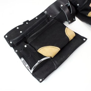 Black <b>Tool</b> <b>Belt</b> <b>Pouch</b> With Leather Reinforced Pockets And Adjustable Strap For Electricians Mechanics - Product Image 2