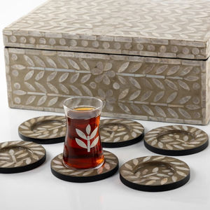 Juego de Vasos de Té con Incrustaciones de Madreperla, con Posavasos y Caja de Almacenamiento, con Logotipo OEM y Diseño Personalizado, Venta al Por Mayor - Product Image 2