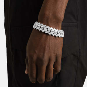 Luxury Baguette Iced Out Cuban Link <b>Bracelet</b> | White Gold Plated Hip Hop <b>Bracelet</b> for <b>Men</b> - Product Image 3